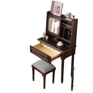 Solid Wood <b>Dressing</b> <b>Table</b> Black Walnut With Mirror Storage Bedroom Makeup <b>Vanity</b> Desk With Stool - Product Image 5