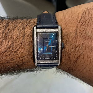 Montre-bracelet de luxe pour homme en acier inoxydable, cadran rectangulaire bleu, bracelet en cuir, quartz écologique - Product Image 1