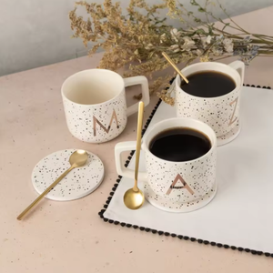 New Design Professional 13.8Oz Personalized Monogram J Dishwasher Safe <b>Coaster</b> and Stir Spoon Set <b>Ceramic</b> Mug - Product Image 6