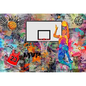 ฉากหลังบาสเก็ตบอลลายกราฟฟิตีหลากสี MVP มงกุฎดาวสำหรับผู้ชายตกแต่งงานเลี้ยงวันเกิดบูธถ่ายรูปงานแต่งงานอุปกรณ์ประกอบฉากสต็อก - Product Image 3