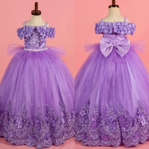 tube top bridesmaid dresses Long Tulle Pink Flower Girl Dresses Lace Bodice Lilac Cute Flower Girl Dresses APD3527 main image 0