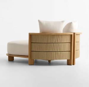 Silla de Jardín de Madera de Teca Moderna y Lujosa con Cojines Gruesos de Tela para Uso Junto a la Piscina y en el Patio - Product Image 3