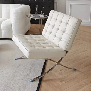 Sillón <span class=keywords><strong>Barcelona</strong></span> Individual, Sillón <span class=keywords><strong>de</strong></span> Ocio Nórdico Simple, Sillón <span class=keywords><strong>de</strong></span> Diseño con Brazos Metálicos para Sala <span class=keywords><strong>de</strong></span> Estar, Hotel o Habitación Modelo, Tapizado <span class=keywords><strong>en</strong></span> Cuero o Tela - Product Image 1