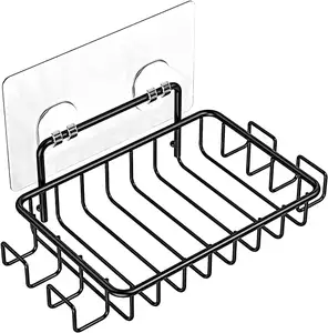 Duş için 4 kanca paslanmaz çelik siyah yapıştırıcı ile ev eşyaları ve banyo sabun tası tutucu