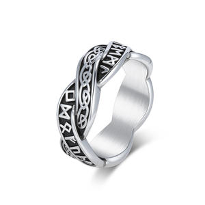 Bague en acier inoxydable titane à nœud éternel tissé avec inscription viking vintage pour homme, bijoux de mode pour <span class=keywords><strong>mariage</strong></span>, vente en gros Tempusort - Product Image 5