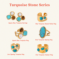 Bagues J&D Vintage délicates en acier inoxydable pour femmes, ensemble de bagues en or 18 carats avec grande pierre turquoise bleue naturelle