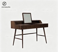 Table de toilette personnalisée en noyer noir, table de maquillage nordique en chêne massif avec miroir, bureau d'écriture moderne et minimaliste