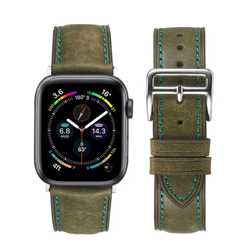 สายนาฬิกาหนังแว็กซ์น้ำมันแนวเรโทรของอิตาลี,สายนาฬิกาข้อมือหนังแท้สำหรับ Apple IWatch 7 6 5 4 3 2 1 SE สายนาฬิกา