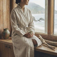 Peignoir en lin de lin européen personnalisé en gros, léger et luxueux, pour femmes, hommes, hôtels et spas