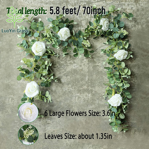 Guirlande d'eucalyptus avec <span class=keywords><strong>Ross</strong></span> blanc 6 pieds vignes artificielles fausse soie verte feuilles d'eucalyptus pour décor de toile de fond de mariage - Product Image 3