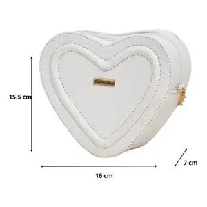 Bolso Bandolera Fana Fina en Forma de Corazón, Blanco, de PU, con Cierre de Cremallera, Estilo Vintage, para Mujer, para Uso Diario - Product Image 3