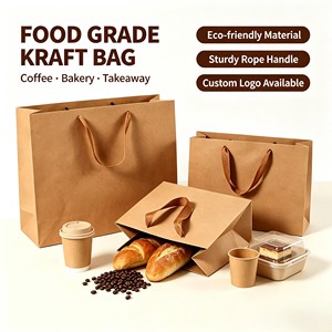 Sacs en papier kraft brun de qualité alimentaire personnalisés avec poignée plate en papier, recyclables, pour boulangerie, à emporter, cadeaux, sacs en papier personnalisés avec logo, vente en gros - Product Image 5
