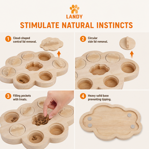 Juguete Interactivo de Búsqueda de Golosinas Ocultas, Caja de Forrajeo de Madera Natural para Conejos, Centro de Juego y <span class=keywords><strong>Ejercicio</strong></span> para Animales Pequeños - Product Image 4