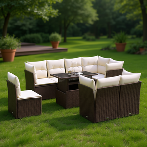 Cream White Brown Garden <b>Sofa</b> Set With Cushions 6 Seater Outdoor Furniture <b>Rattan</b> Wicker Contemporary Design - Product Image 2