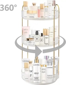 3 Tier Transparent 360 Dresser Rotating <b>Makeup</b> Cosmetic <b>Storage</b> Bathroom Organizer Countertop - Product Image 2