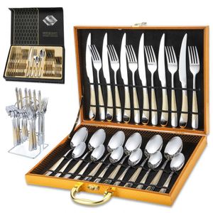Luxury PVD Mirror Gold Royal Style Stainless Steel Cutlery Set with Case 24pcs Back to School - Product Image 1