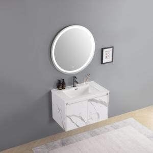 Lavabo de baño de cerámica rectangular de tocador montado en la pared con diseño de marmoleado con gabinete de tocador - Product Image 3