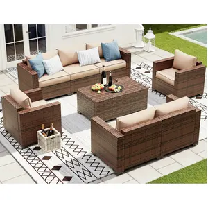 Outdoor Rattan Sofa Set With Cushion Wicker Chair Furniture Patio Wicker Loveseat Suit For Garden Poolish Backyard