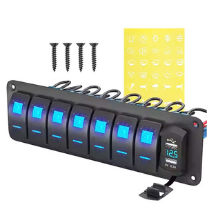 Panneau de commutation marin IP67 7-Gang avec USB-C 4.8A et voltmètre-Prêt pour la tempête pour les consoles de bateaux de <span class=keywords><strong>basse</strong></span> - Product Image 1