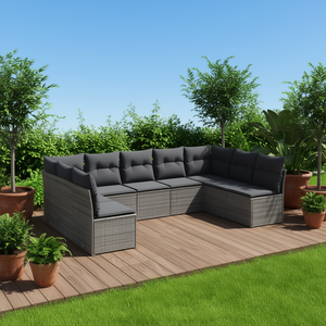 Ensemble de canapés de jardin en rotin gris avec pieds réglables, meubles de patio extérieurs offrant confort et style - Product Image 2