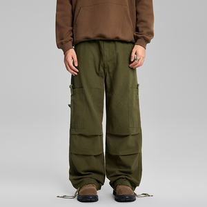 Mode armée vert Cargo pantalon hommes de haute qualité taille élastique plissé conception jean droit personnalisé hommes Baggy cheville pantalon à bandes