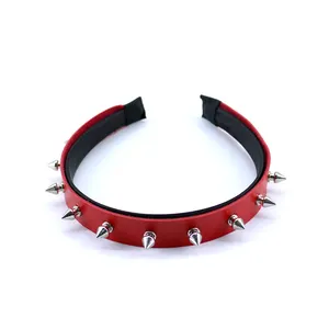 Punk Rock Spike Headband Goth Hairband Headwear De Couro Preto Traje Cosplay Jóias Acessórios Góticos