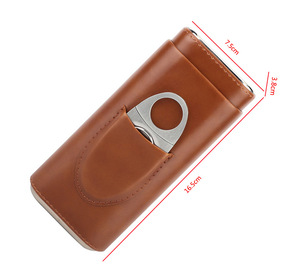 Estuche de Cuero para Cigarros de Alta Gama para Viajes de Negocios, Caja de Madera de Cedro Portátil para Cigarros, Caja Humidificadora con Tijeras para Cigarros - Product Image 3
