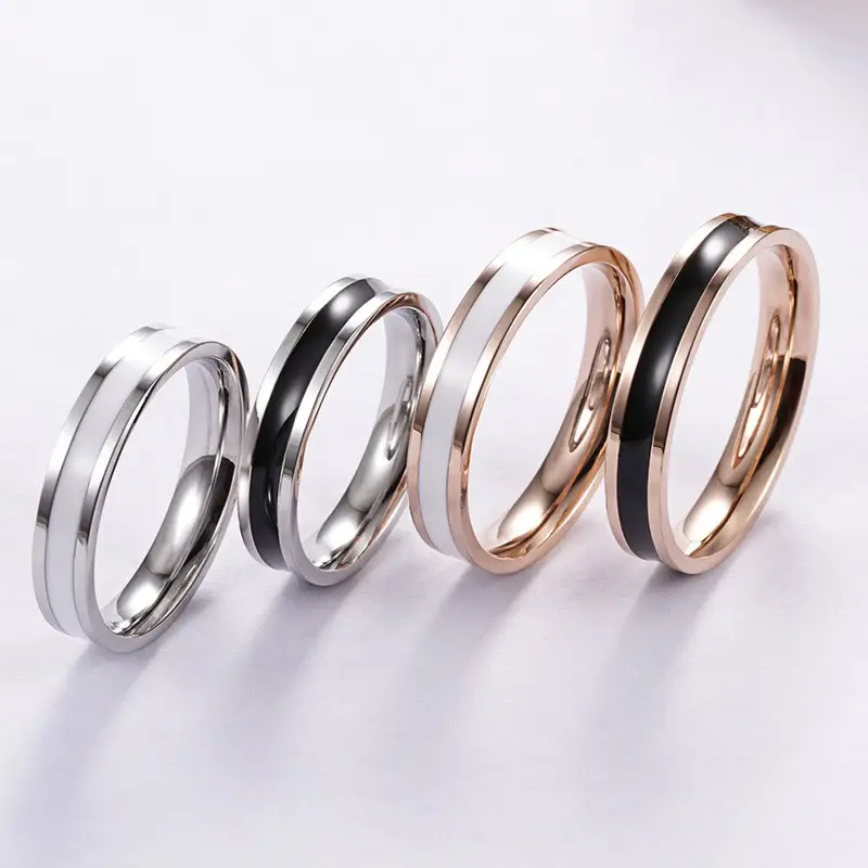 सर्कल अंगूठी अमेज़न गर्म फैशनेबल कोरियाई अंगूठी गहने स्टेनलेस स्टील तामचीनी रंग हलकों महिलाओं पुरुषों की अंगूठी