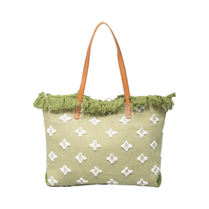 Bolso de lona con flecos resistente personalizado para mujer bolso de mano con flores 15L bolso de hombro informal plegable con cierre de cremallera y borlas - Product Image 1