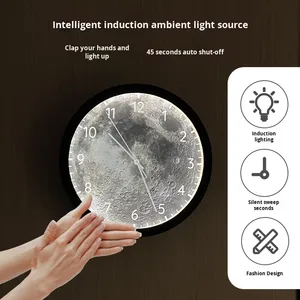 Thạch anh điều khiển bằng giọng nói mặt trăng Đồng hồ treo tường thời trang nhựa kim hiển thị ánh sáng ban đêm món quà hoàn hảo cho phòng khách tân gia - Product Image 3