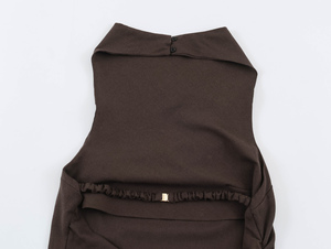 Vestido Halter Largo Casual de <span class=keywords><strong>Moda</strong></span> para Mujer, Color Marrón, Sin Mangas, con Espalda Descubierta y Abertura Lateral - Product Image 5