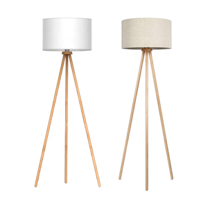 Lampe <span class=keywords><strong>sur</strong></span> <span class=keywords><strong>pied</strong></span> en bois avec <span class=keywords><strong>abat</strong></span>-<span class=keywords><strong>jour</strong></span> cylindrique en tissu E27, lampe de salon - Product Image 1