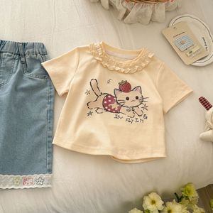 TongXingYuan Girls' Short Sleeve T-Shirt Off-White Cotton Cartoon Print Summer Top For Baby Girls - Product Image 3