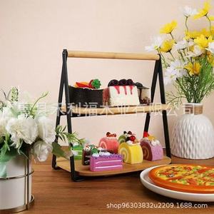 Estante de madera de doble capa para postres, soporte de exhibición para pasteles, organizador de alimentos para fiestas - Product Image 3