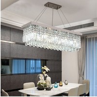 Lustre rectangulaire en cristal pour restaurant avec lumière LED tricolore à changement de couleur, hauteur personnalisable pour la maison et les bars
