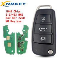 Llave de Coche Remota XNRKEY de 3 Botones, 315/433Mhz, Chip ID48 para Audi A3 TT 2005-2013 8X0 837 220 8X0 837 220 D 8X0837220 8X0837220D