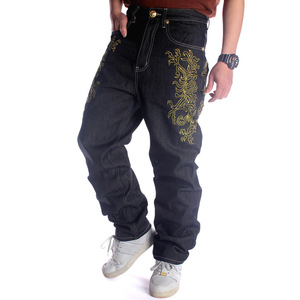 Pantalon en denim brut noir personnalisé pour <span class=keywords><strong>homme</strong></span>, broderie Phénix doré, <span class=keywords><strong>coupe</strong></span> ample gothique vintage, jambe <span class=keywords><strong>droite</strong></span>, style streetwear hip-hop, jeans pour <span class=keywords><strong>homme</strong></span> - Product Image 3