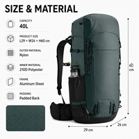 Sac à dos de voyage à chargement par le haut 40L, résistant à l'abrasion, fonctionnel, pour la randonnée, avec plaque en aluminium