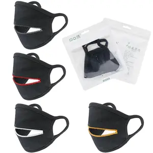Masque de protection noir, en coton, lavable, à fermeture éclair, couverture buccale, avec bretelles réglables, pour femmes et hommes