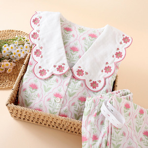Conjunto de Pijamas de Maternidad Personalizados al por Mayor, 100% Algodón, Color <span class=keywords><strong>Rosa</strong></span>, <span class=keywords><strong>con</strong></span> Bordado Floral, Cuello de Encaje, Tela Tejida, Manga Larga, Ropa de Dormir para Mujer - Product Image 4