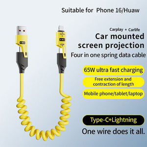 65W สองลากสอง PD ชาร์จเร็ว Spring telescopic 4 in <span class=keywords><strong>1</strong></span>สายข้อมูลความยาว<span class=keywords><strong>1</strong></span>.5เมตรเหมาะสำหรับการชาร์จโทรศัพท์ tpye-C IP - Product Image 6