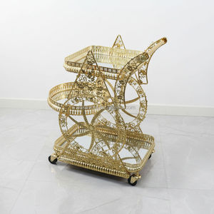 Hotsell Hoge Kwaliteit Moderne Commerciële Spiegelglas 3-Laags Gouden Metalen 4-Wielige Hotel Trolley Wagentje Woonkamer - Product Image 4