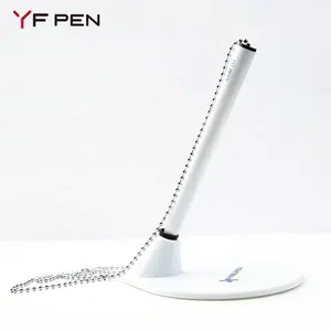 Promotional custom logo desktop desk pen stand with long metal chain for hotels banks schools.