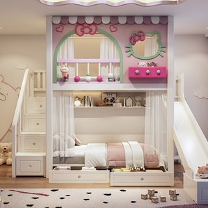 JS Nuovo Design Letto a Castello a Forma di Gatto per Bambine con Scala, Armadio, Scivolo e Arco, Arredamento per Camera da Letto Principessa - Product Image 2