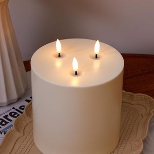 Extra Large Ivory Flicker Flameless Paraffin Wax 3D Real Flame LED Remote Control Handmade Pillar Candles Home Decoration - Product Image 4