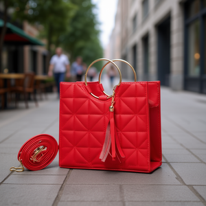 Bolso Bandolera Gabina Rojo Fana para Mujer, con Asa Única, Cierre de Cremallera Impermeable, Forro de Nailon, Diseño de Diamantes y Borlas - Product Image 2