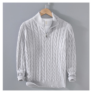 <span class=keywords><strong>Pull</strong></span> tricoté pour homme à col montant, design de <span class=keywords><strong>marque</strong></span>, grande taille, avec fermeture éclair quart de tour, pour l'hiver - Product Image 1