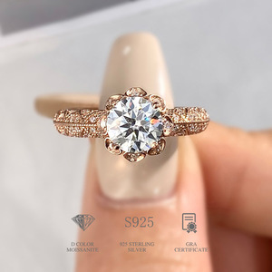 Anillo de Moissanita de oro rosa de 18 quilates con diamantes completos de la Vía Láctea, 1 quilate para mujer, joyería de plata de ley 925, regalo de boda - Product Image 2