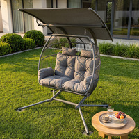 Sillón Colgante Doble de Hierro Tejido con Toldo, Resistente al Sol, para Patio, Silla Mecedora Suspendida para Descanso
