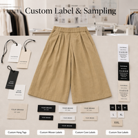 Pantalon Gaucho plissé en coton et lin kaki à taille élastique, style japonais minimaliste, coupe Lagenlook, personnalisable OEM, marque privée, faible MOQ